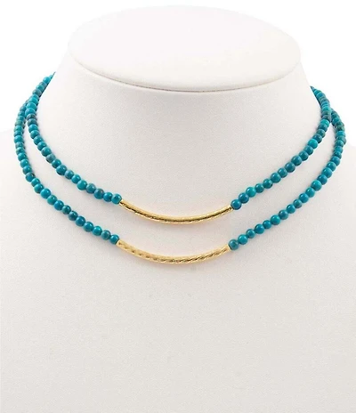 Southern Living x Barse Golden and Turquoise Magnesite Sandbar Short Multi-Strand Necklace
