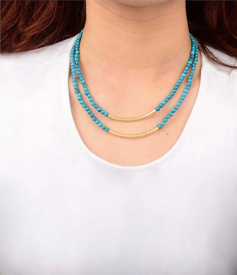 Southern Living x Barse Golden and Turquoise Magnesite Sandbar Short Multi-Strand Necklace