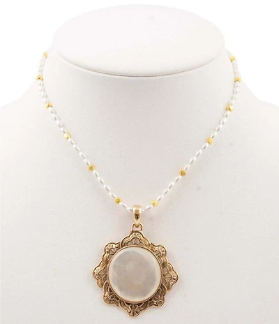 Southern Living x Barse Golden, Mother Of Pearl And Freshwater Pearl Moonshell Short Pendant Necklace