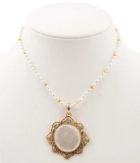 Southern Living x Barse Golden, Mother Of Pearl And Freshwater Pearl Moonshell Short Pendant Necklace