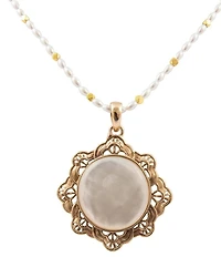 Southern Living x Barse Golden, Mother Of Pearl And Freshwater Pearl Moonshell Short Pendant Necklace