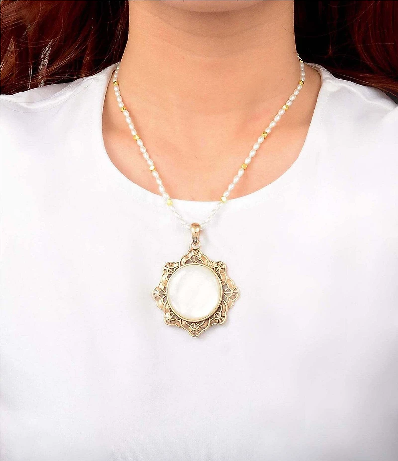 Southern Living x Barse Golden, Mother Of Pearl And Freshwater Pearl Moonshell Short Pendant Necklace