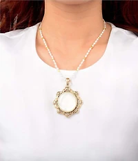 Southern Living x Barse Golden, Mother Of Pearl And Freshwater Pearl Moonshell Short Pendant Necklace