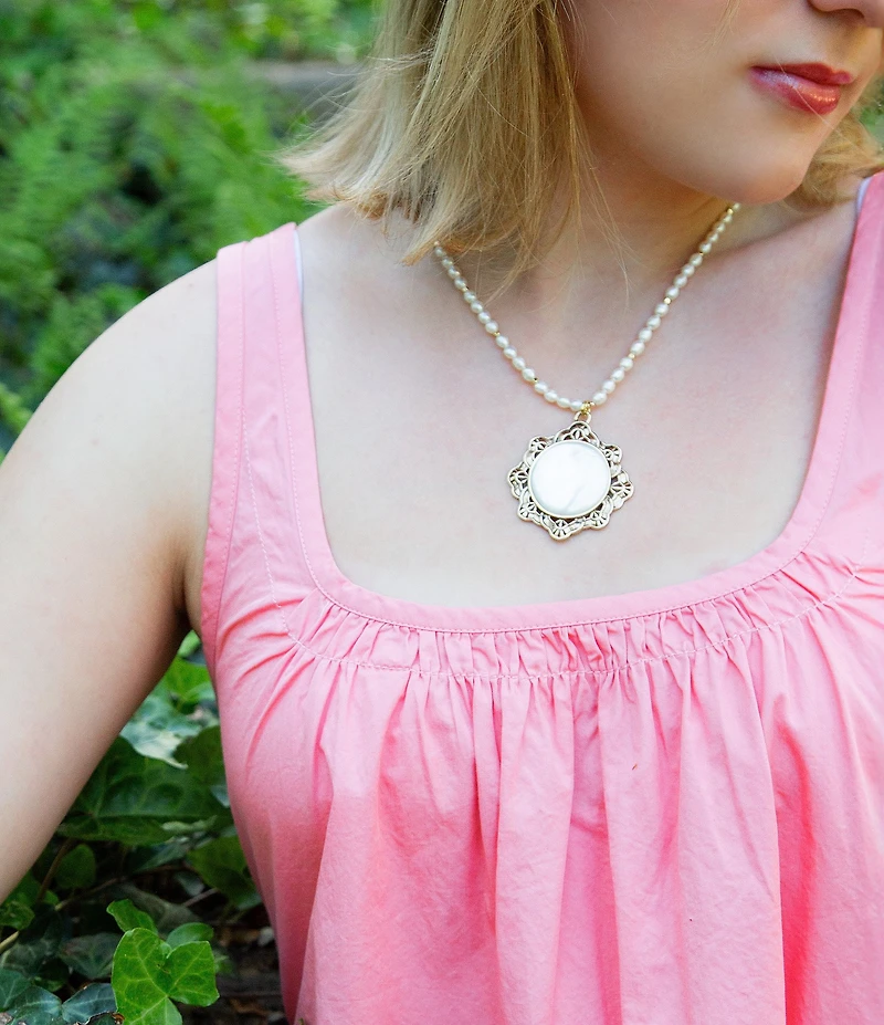 Southern Living x Barse Golden, Mother Of Pearl And Freshwater Pearl Moonshell Short Pendant Necklace