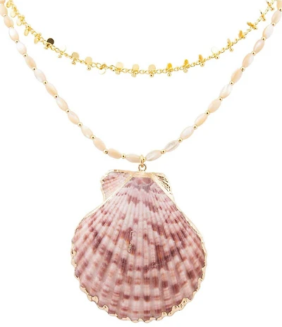 Southern Living x Barse Golden Shell And Pearl Bare Tide Short Pendant Necklace