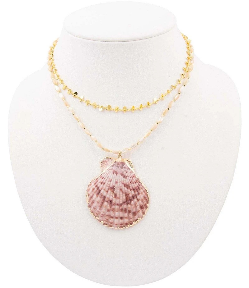 Southern Living x Barse Golden Shell And Pearl Bare Tide Short Pendant Necklace