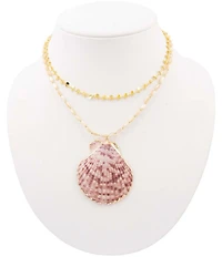Southern Living x Barse Golden Shell And Pearl Bare Tide Short Pendant Necklace