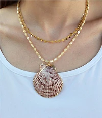 Southern Living x Barse Golden Shell And Pearl Bare Tide Short Pendant Necklace