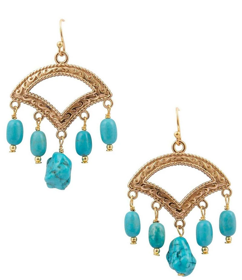 Southern Living x Barse Gypsy Moon Golden And Turquoise Magnesite Chandelier Earrings