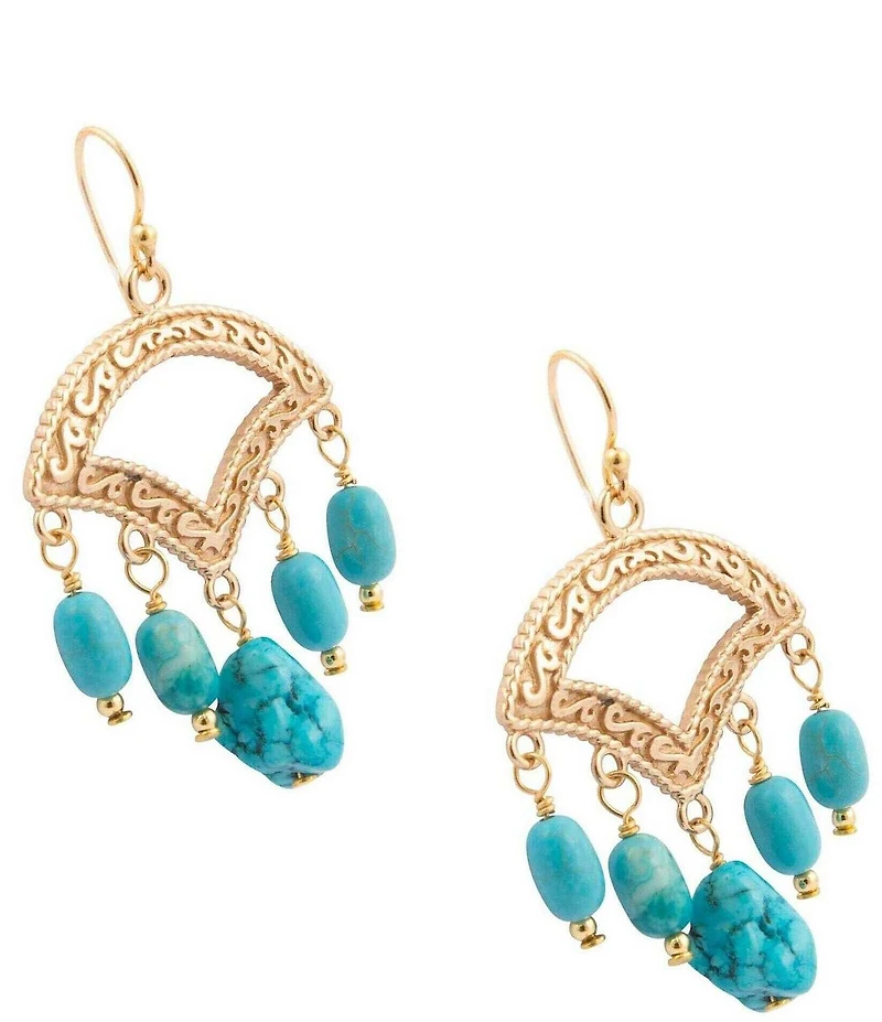 Southern Living x Barse Gypsy Moon Golden And Turquoise Magnesite Chandelier Earrings