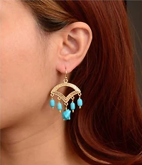 Southern Living x Barse Gypsy Moon Golden And Turquoise Magnesite Chandelier Earrings