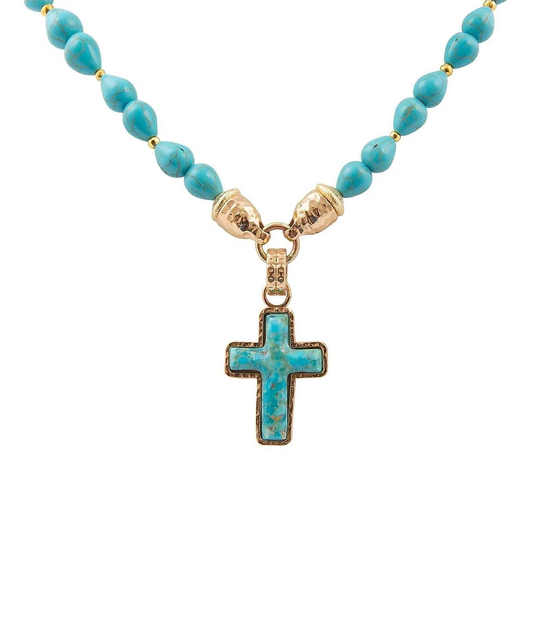 Southern Living x Barse Kaia Cross Golden Genuine Stone Short Pendant Necklace