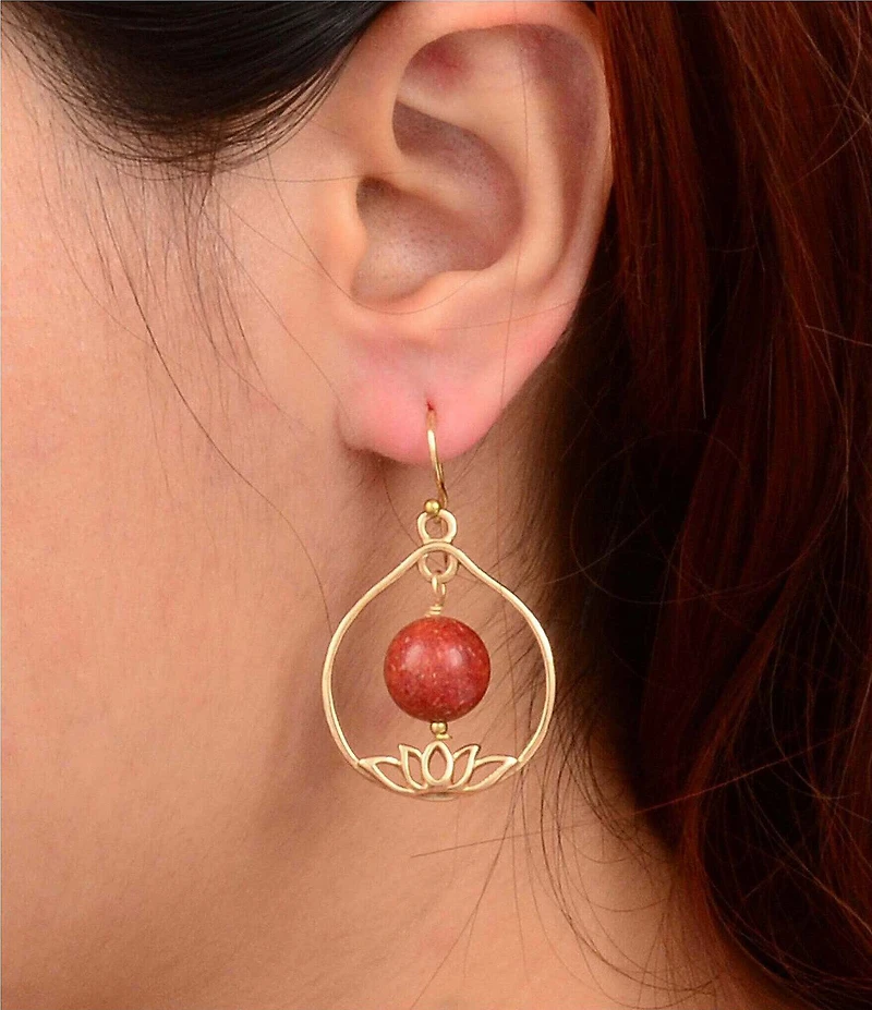 Southern Living x Barse Lotus Genuine Stone Drop Earrings