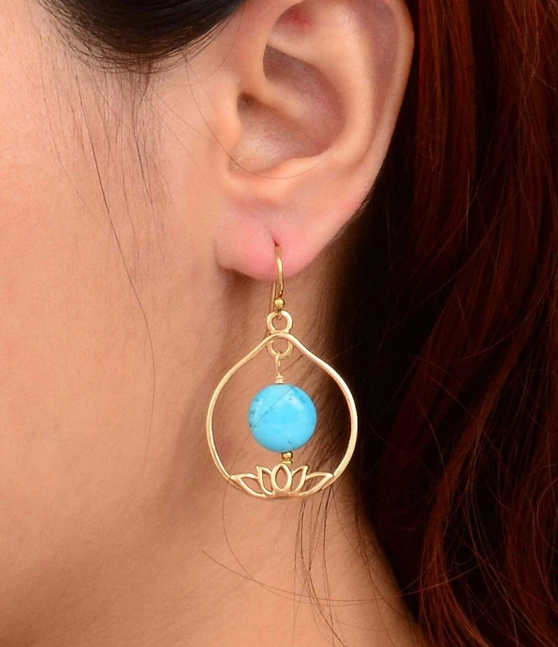 Southern Living x Barse Lotus Genuine Stone Drop Earrings