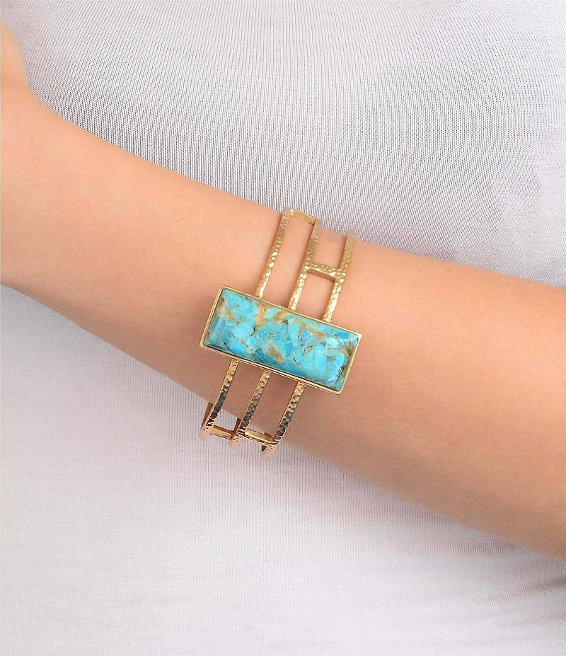 Southern Living x Barse Luna Mesa Golden And Genuine Turquoise Cuff Bracelet