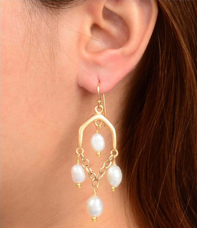 Southern Living x Barse Malia Golden Freshwater Pearl Chandelier Earrings