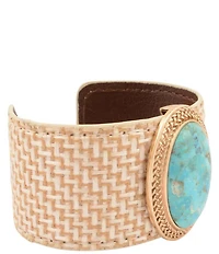 Southern Living x Barse Raffia Golden and Turquoise Desert Coast Statement Cuff Bracelet