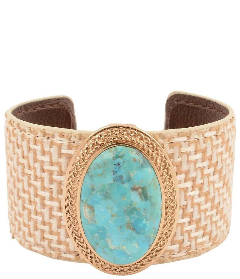 Southern Living x Barse Raffia Golden and Turquoise Desert Coast Statement Cuff Bracelet