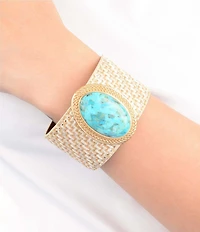 Southern Living x Barse Raffia Golden and Turquoise Desert Coast Statement Cuff Bracelet
