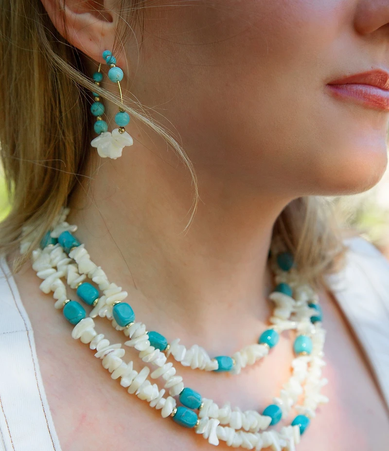 Southern Living x Barse Resort Golden Mother Of Pearl and Magnesite Saltwater Sky Hoop Earrings