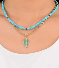 Southern Living x Barse Saguaro Cactus Short Multi-Strand Pendant Necklace