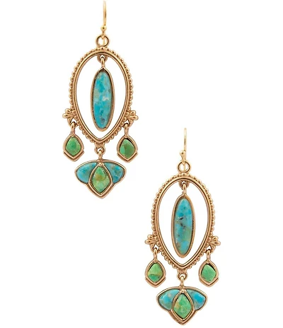 Southern Living x Barse Seaside Market Golden Genuine Turquoise Resort Chandelier Earrings
