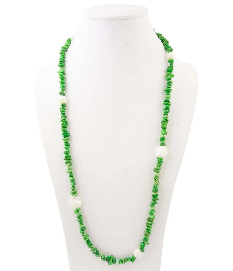 Southern Living x Barse Seaside Market Golden Genuine Stone Long Strand Necklace