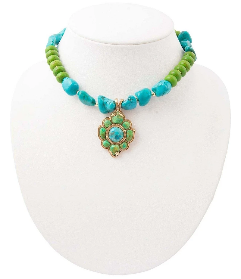 Southern Living x Barse Seaside Market Golden Genuine Stone Short Pendant Necklace
