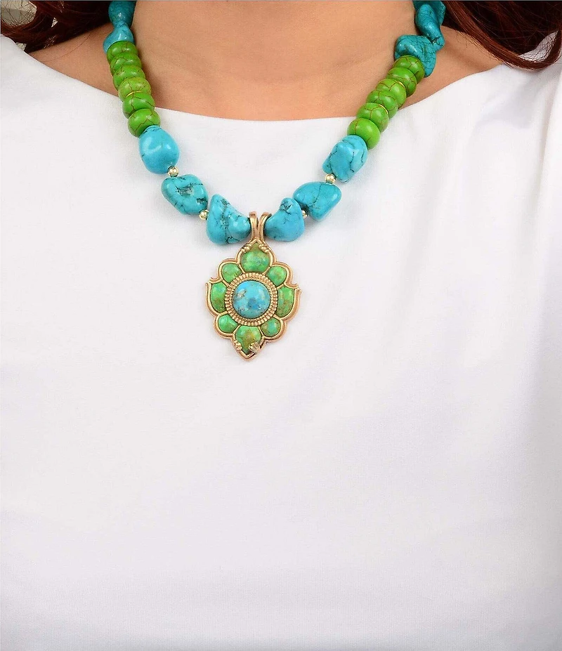 Southern Living x Barse Seaside Market Golden Genuine Stone Short Pendant Necklace