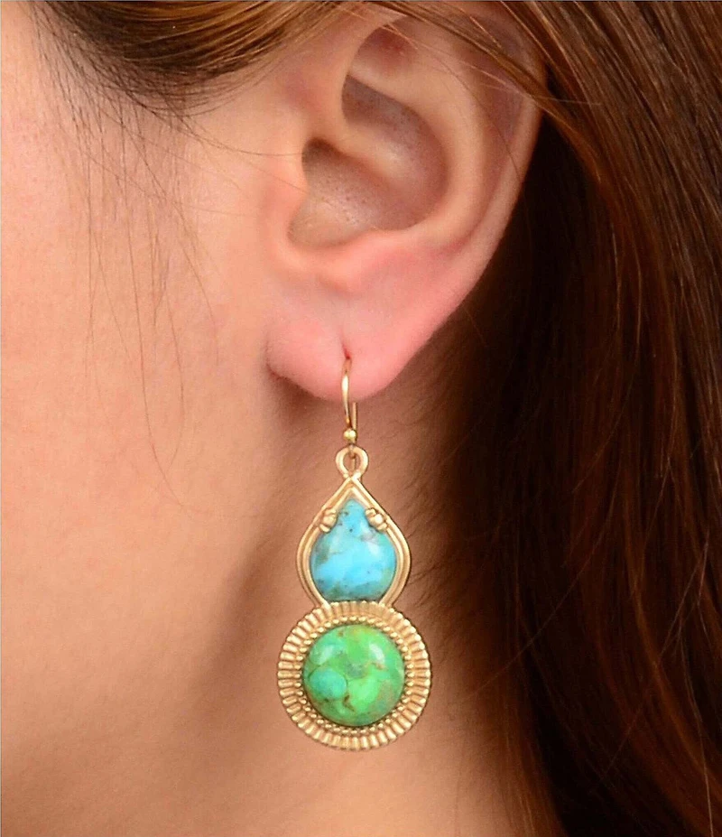 Southern Living x Barse Seaside Market Golden Genuine Turquoise Drop Earrings