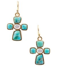 Southern Living x Barse Turquoise & Mother-Of-Pearl Meridian Cross Drop Earrings