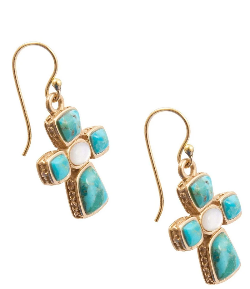 Southern Living x Barse Turquoise & Mother-Of-Pearl Meridian Cross Drop Earrings