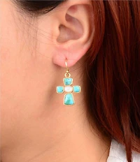 Southern Living x Barse Turquoise & Mother-Of-Pearl Meridian Cross Drop Earrings