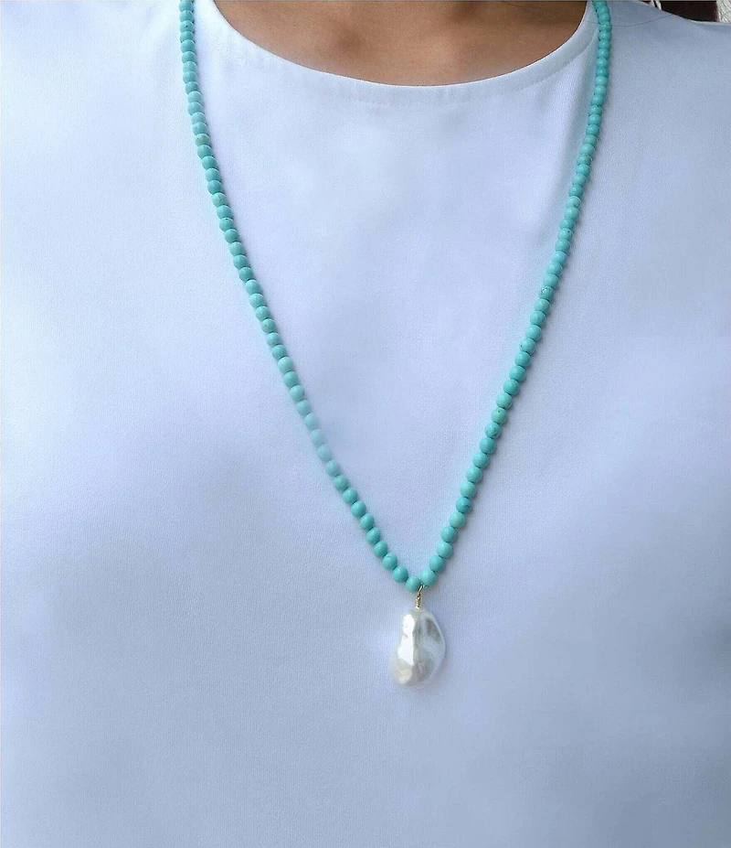 Southern Living x Barse Turquoise Magnesite and Shell Drift Convertible Long Pendant Necklace