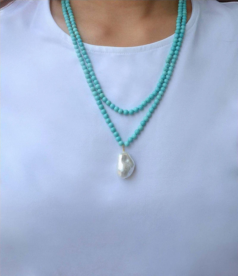 Southern Living x Barse Turquoise Magnesite and Shell Drift Convertible Long Pendant Necklace