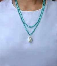 Southern Living x Barse Turquoise Magnesite and Shell Drift Convertible Long Pendant Necklace