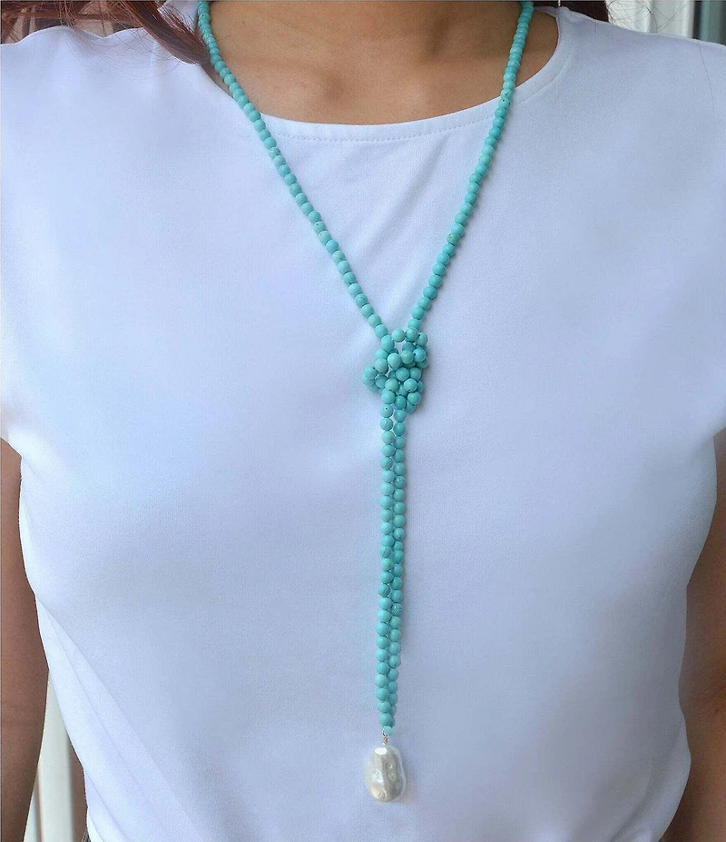 Southern Living x Barse Turquoise Magnesite and Shell Drift Convertible Long Pendant Necklace