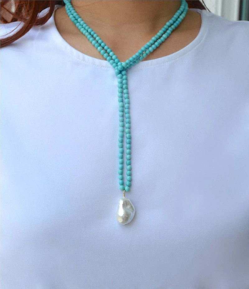 Southern Living x Barse Turquoise Magnesite and Shell Drift Convertible Long Pendant Necklace