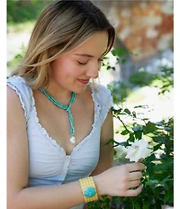 Southern Living x Barse Turquoise Magnesite and Shell Drift Convertible Long Pendant Necklace