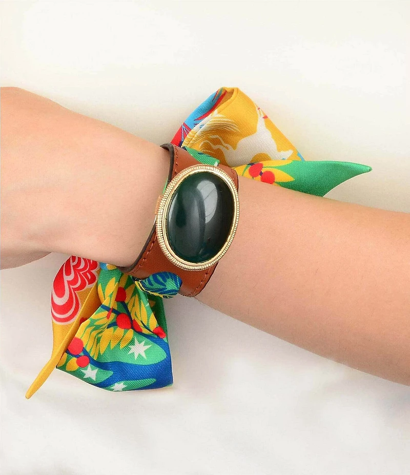 Southern Living x Barse Verdant Voyage Golden And Green Onyx Scarf Adjustable Bracelet