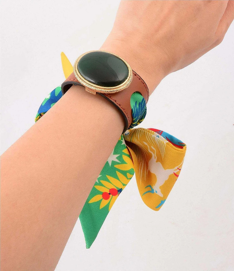 Southern Living x Barse Verdant Voyage Golden And Green Onyx Scarf Adjustable Bracelet