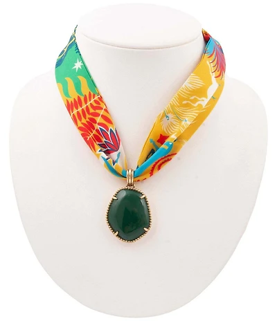 Southern Living x Barse Verdant Voyage Golden and Green Onyx Scarf Short Pendant Necklace