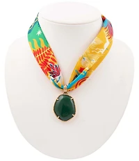 Southern Living x Barse Verdant Voyage Golden and Green Onyx Scarf Short Pendant Necklace