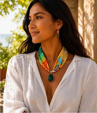 Southern Living x Barse Verdant Voyage Golden and Green Onyx Scarf Short Pendant Necklace