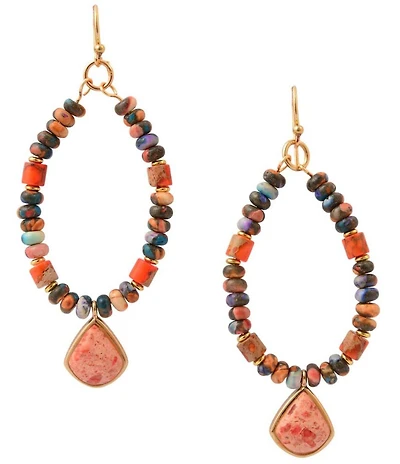 Southern Living x Barse Wandering Mesa Golden Jasper And Coral Beaded Drop Earrings