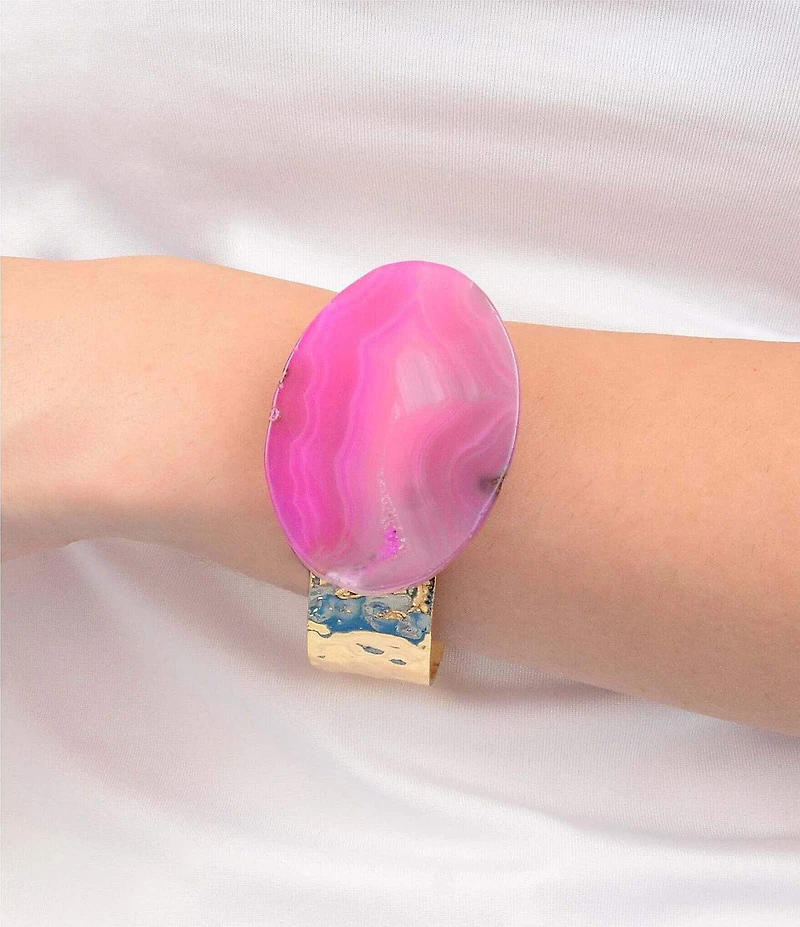 Southern Living x Barse Wild Bloom Fuchsia Agate Statement Cuff Bracelet