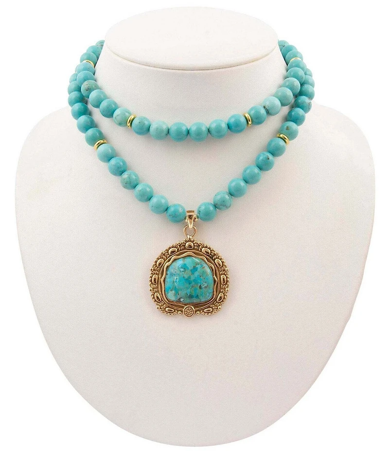 Southern Living x Barse Wild Terrain Golden And Genuine Turquoise Short Pendant Necklace