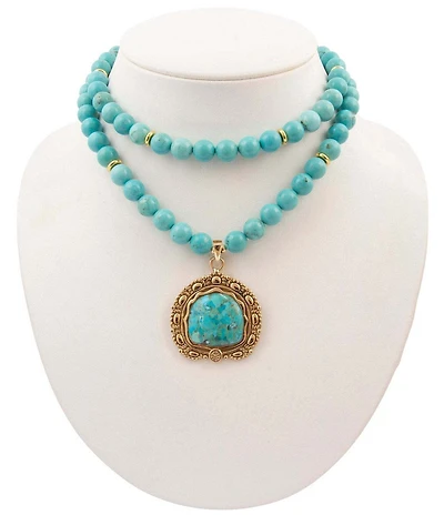 Southern Living x Barse Wild Terrain Golden And Genuine Turquoise Short Pendant Necklace
