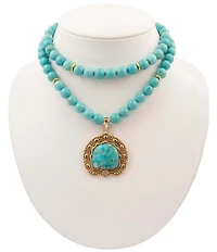Southern Living x Barse Wild Terrain Golden And Genuine Turquoise Short Pendant Necklace
