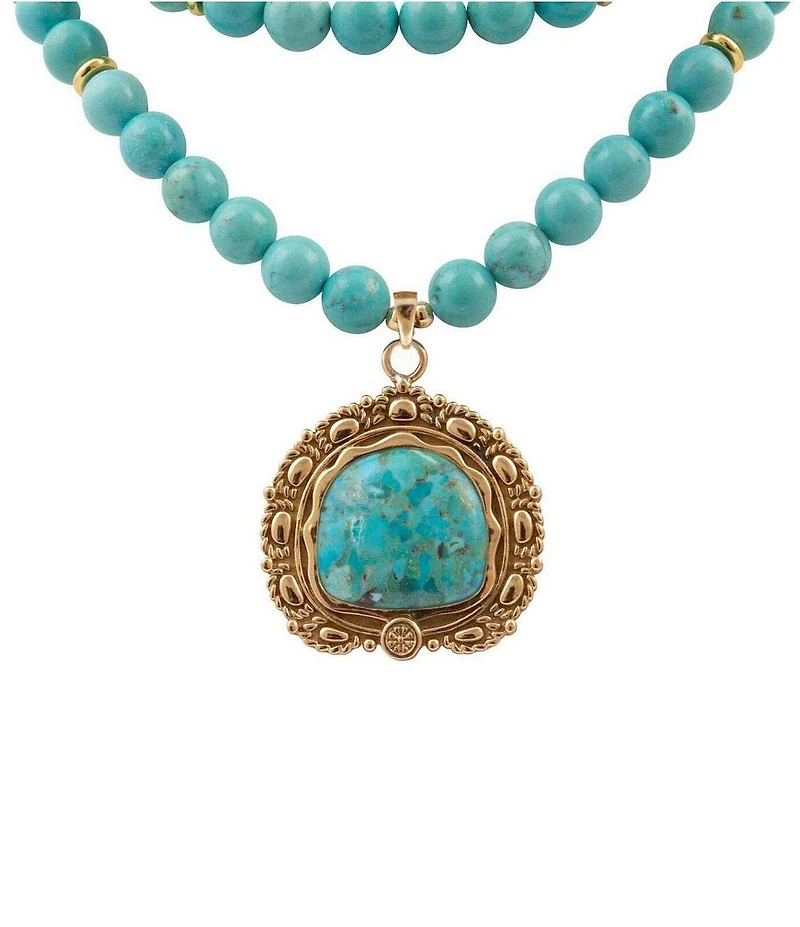 Southern Living x Barse Wild Terrain Golden And Genuine Turquoise Short Pendant Necklace